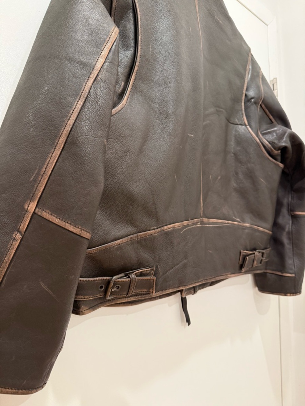 Mango Oversized Worn Effect Leather Jacket Allsaints Zara - Picture 10 of 12